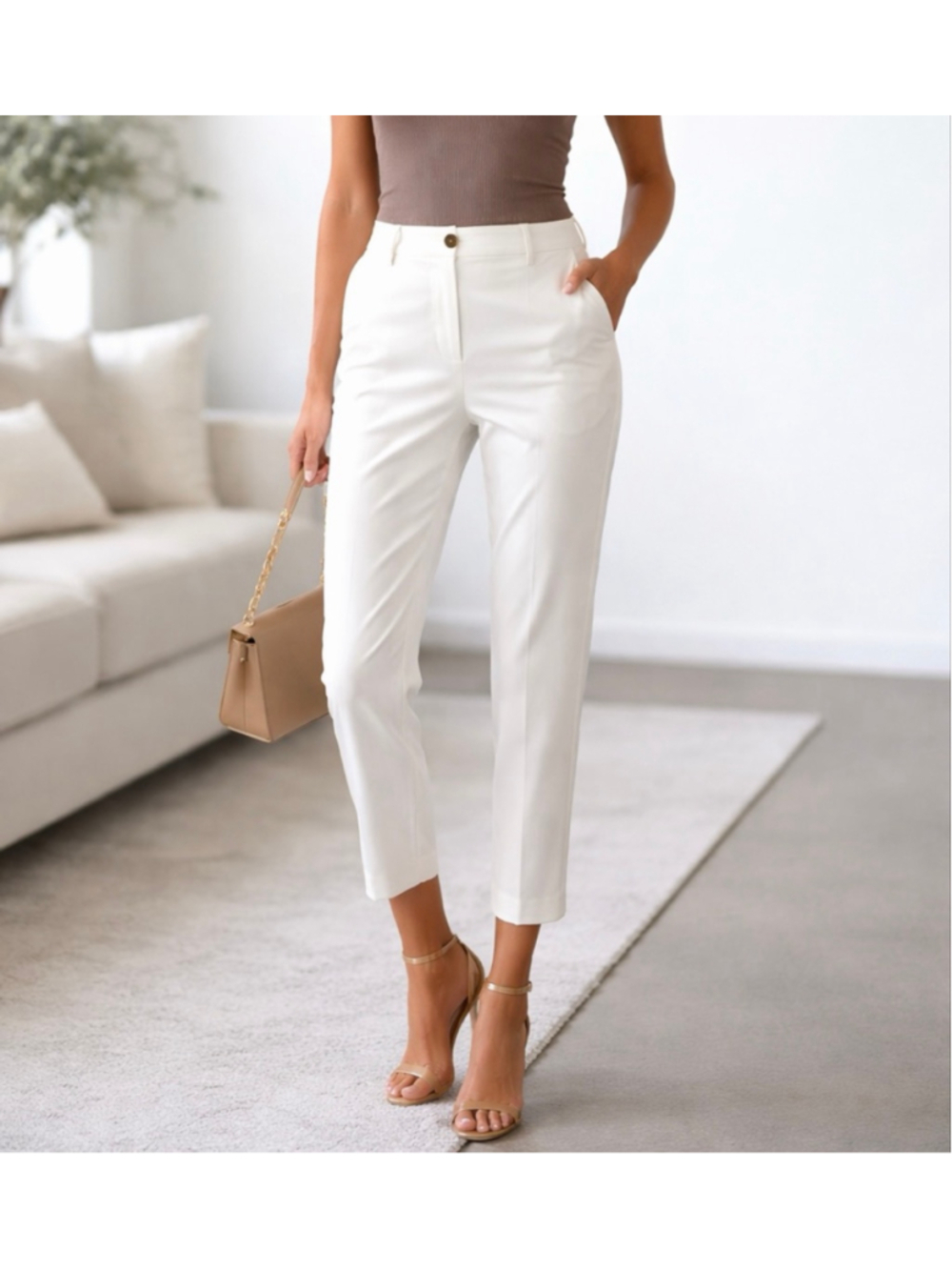 Women Cappagallo White Tailored Ankle Pants Size 14 Minimalist Work Chic NWT